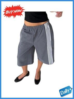 Women's Baggy Capri Sweatpants Side Stripe Wide Leg Pants with Pockets